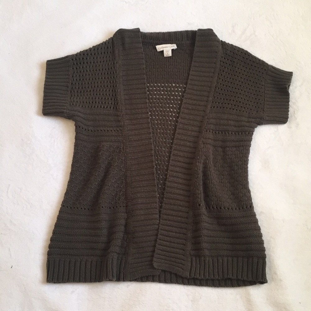 Olive Green Short Sleeve Knit Cardigan